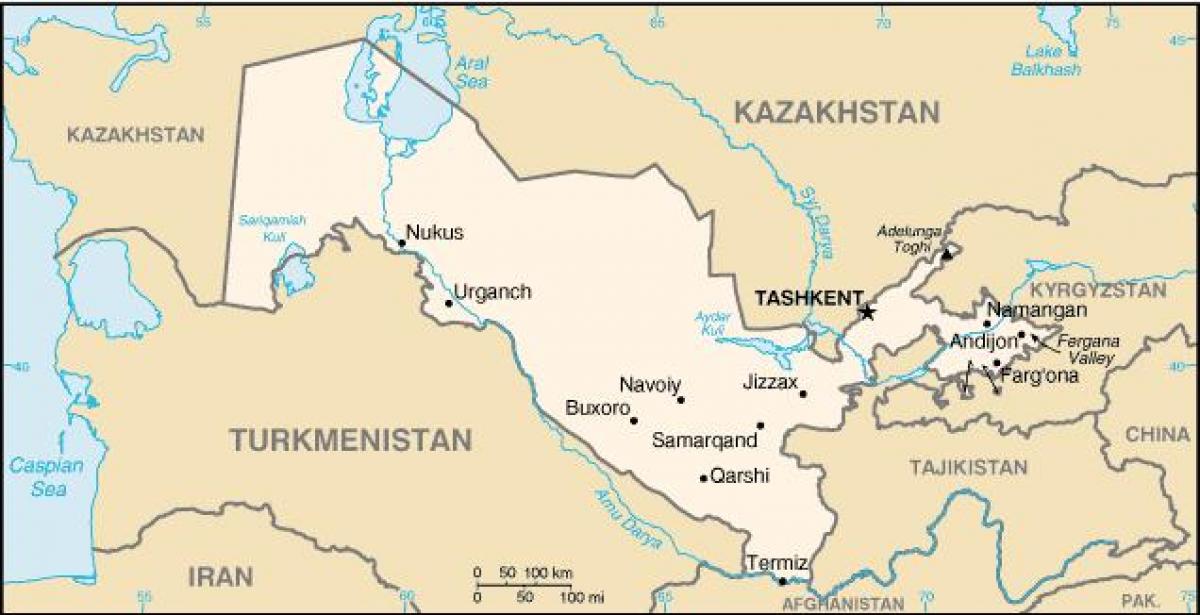 mapa d'Uzbekistan ciutats