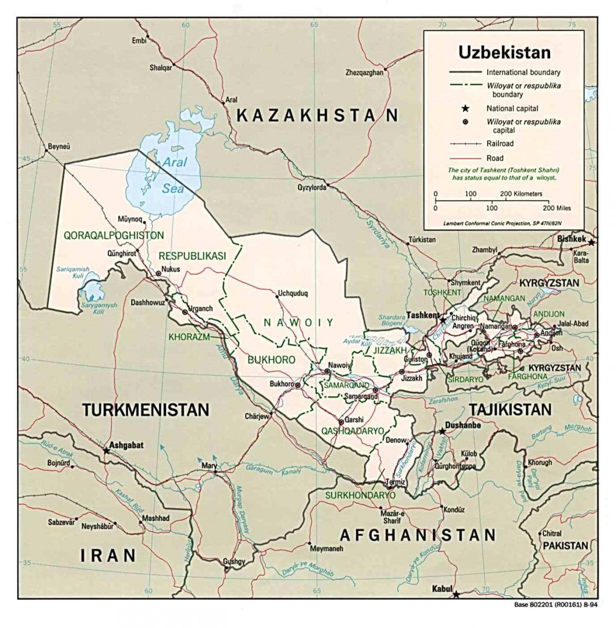 mapa Uzbekistan països de l'entorn