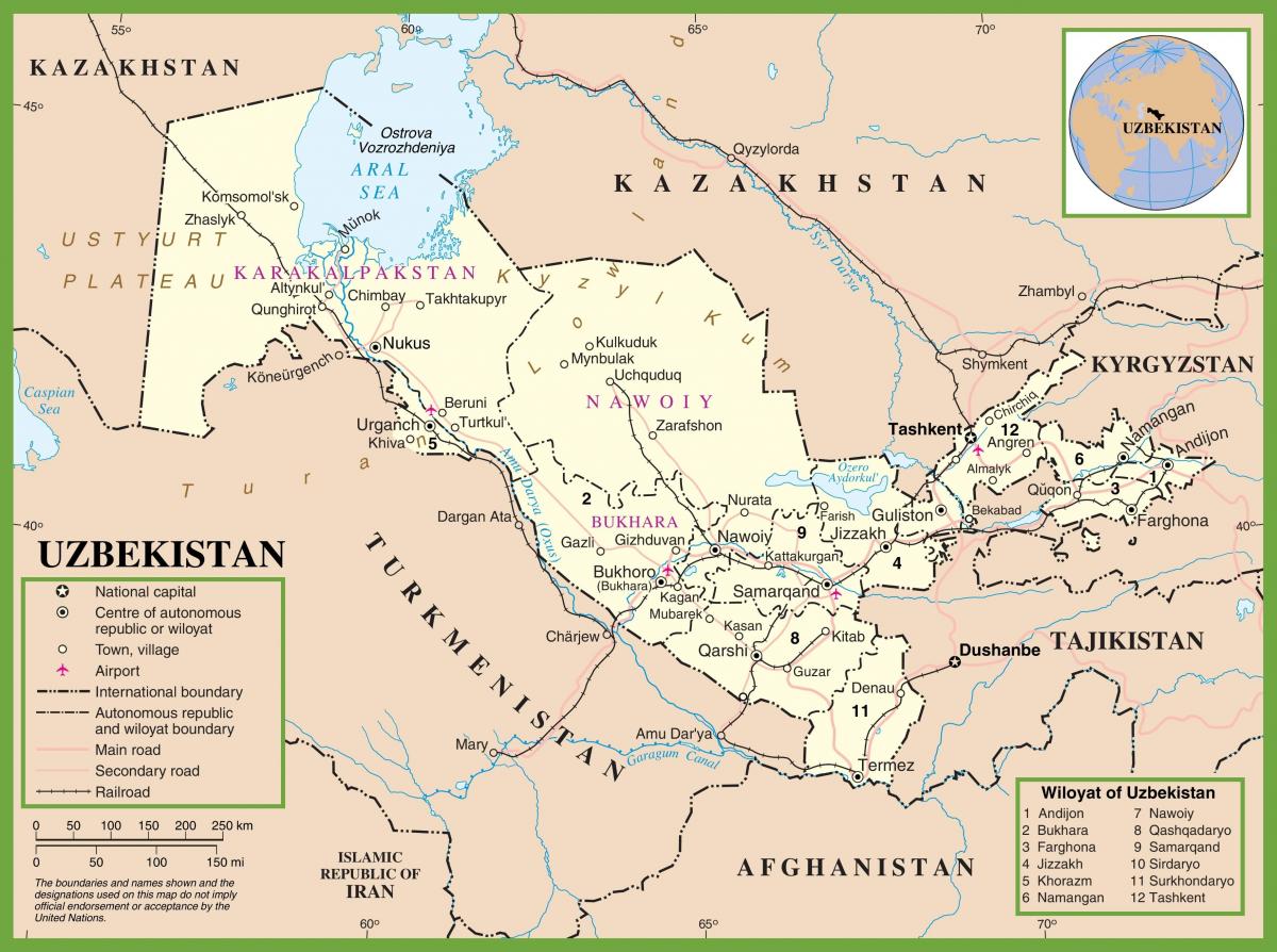 mapa d'Uzbekistan política 