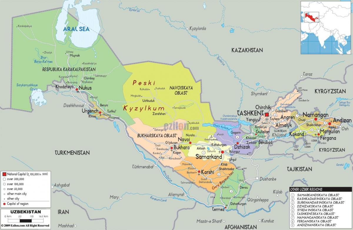el mapa de l'Uzbekistan