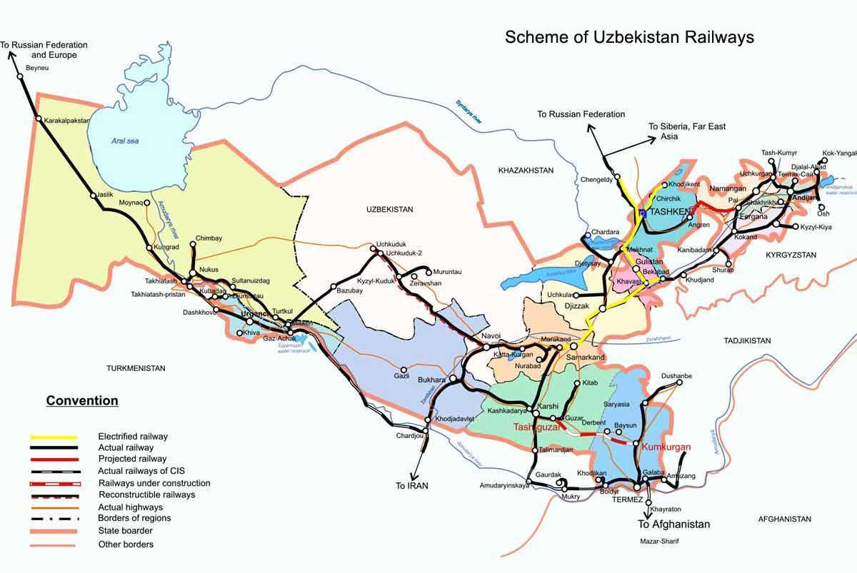 Uzbekistan ferrocarril mapa