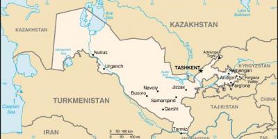 Mapa d'Uzbekistan ciutats